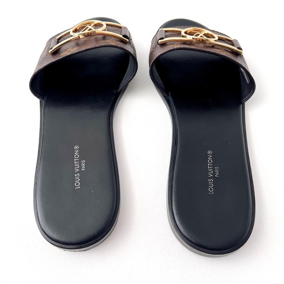 LOUIS VUITTON | LV Monogram Gold Lock It Flat Mule Sandals Slides EU 38 - Picture 5 of 11
